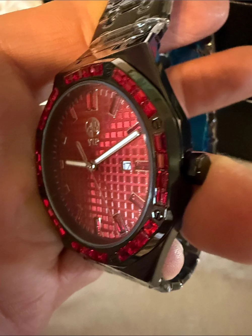 AJ Collection V.I.P. Collection Men's 43 amp Red Dial Stainless Watch